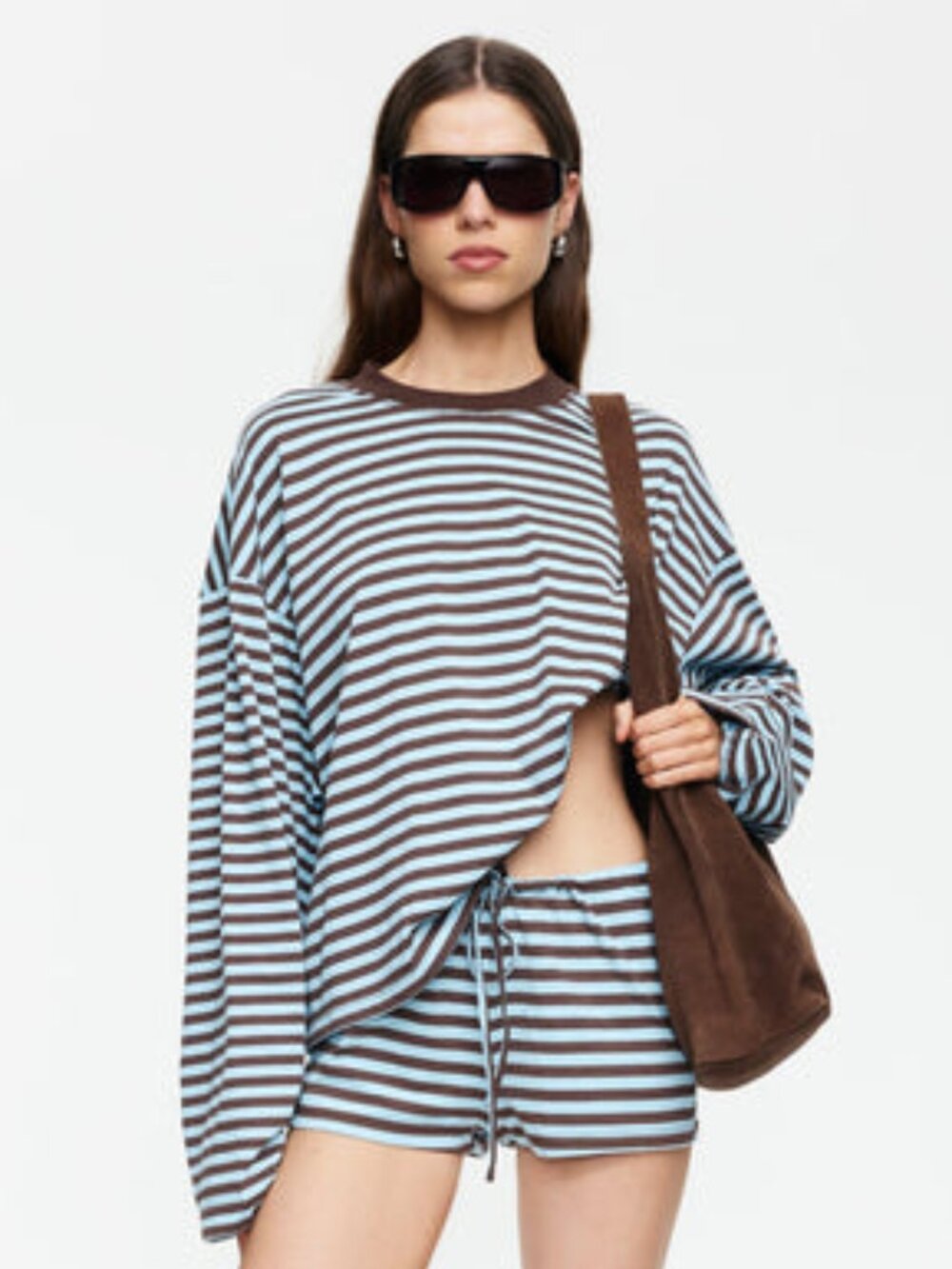 Lioness Bloom Long Sleeve Top in Chocolate Sea Stripe size S